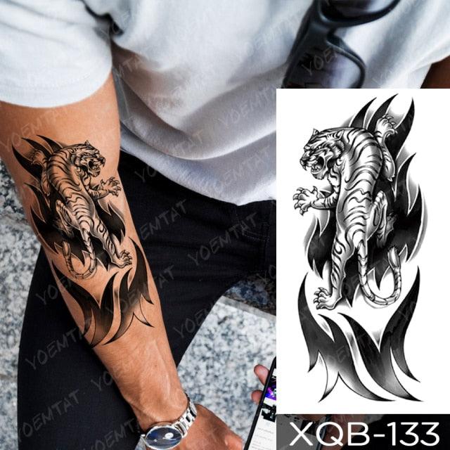 Elegant Black Waterproof Temporary Tattoo Sticker Lion Tiger Bear Flash Tattoos Leopard Wolf Colorful Big Tattoo Stickers For Mens Womens
