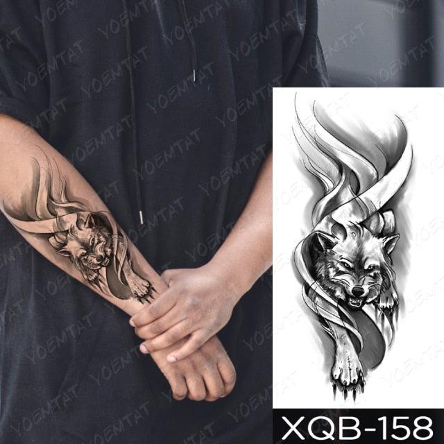 Elegant Black Waterproof Temporary Tattoo Sticker Lion Tiger Bear Flash Tattoos Leopard Wolf Colorful Big Tattoo Stickers For Mens Womens