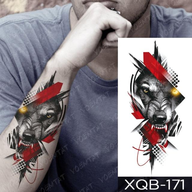 Elegant Black Waterproof Temporary Tattoo Sticker Lion Tiger Bear Flash Tattoos Leopard Wolf Colorful Big Tattoo Stickers For Mens Womens