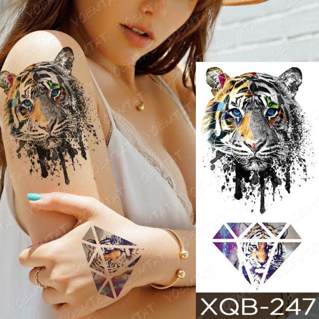 Elegant Black Waterproof Temporary Tattoo Sticker Lion Tiger Bear Flash Tattoos Leopard Wolf Colorful Big Tattoo Stickers For Mens Womens
