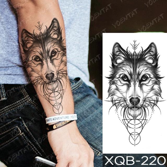 Elegant Black Waterproof Temporary Tattoo Sticker Lion Tiger Bear Flash Tattoos Leopard Wolf Colorful Big Tattoo Stickers For Mens Womens