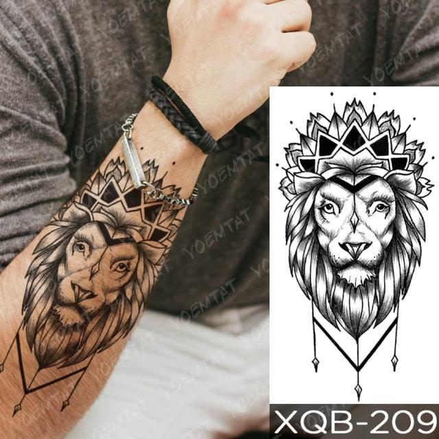 Elegant Black Waterproof Temporary Tattoo Sticker Lion Tiger Bear Flash Tattoos Leopard Wolf Colorful Big Tattoo Stickers For Mens Womens