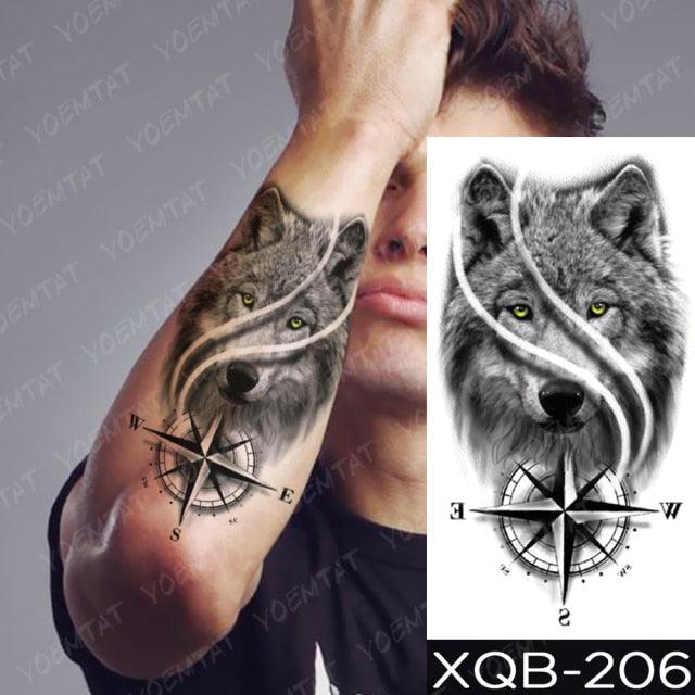 Elegant Black Waterproof Temporary Tattoo Sticker Lion Tiger Bear Flash Tattoos Leopard Wolf Colorful Big Tattoo Stickers For Mens Womens