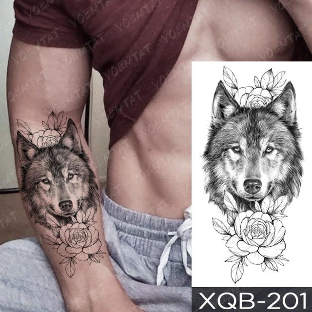 Elegant Black Waterproof Temporary Tattoo Sticker Lion Tiger Bear Flash Tattoos Leopard Wolf Colorful Big Tattoo Stickers For Mens Womens
