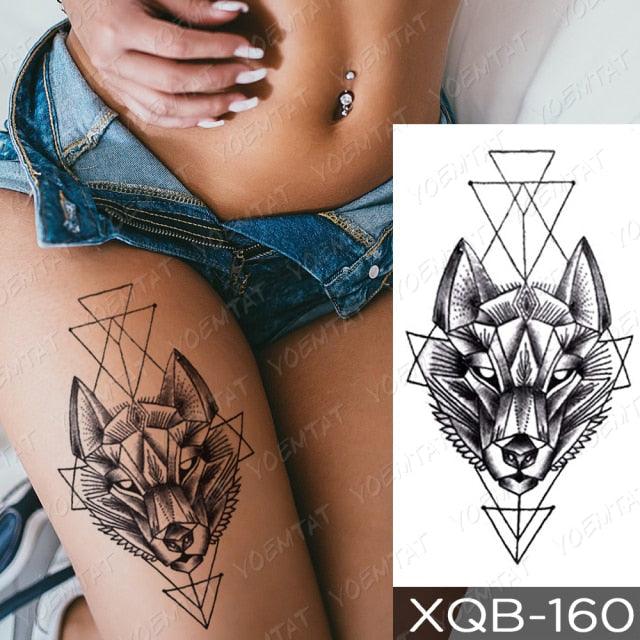 Elegant Black Waterproof Temporary Tattoo Sticker Lion Tiger Bear Flash Tattoos Leopard Wolf Colorful Big Tattoo Stickers For Mens Womens