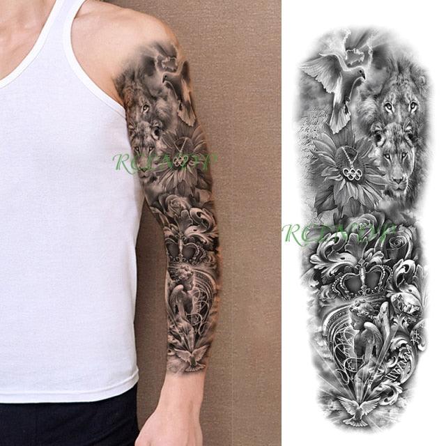 Extra Large Full Arm Leg Body Hand Waterproof Fake Tattoo Stickers Temporary Realistic Black Modern Mens Tattoo