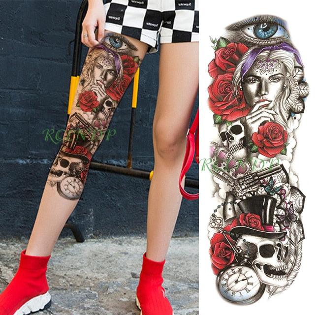 Extra Large Full Arm Leg Body Hand Waterproof Fake Tattoo Stickers Temporary Realistic Black Modern Mens Tattoo