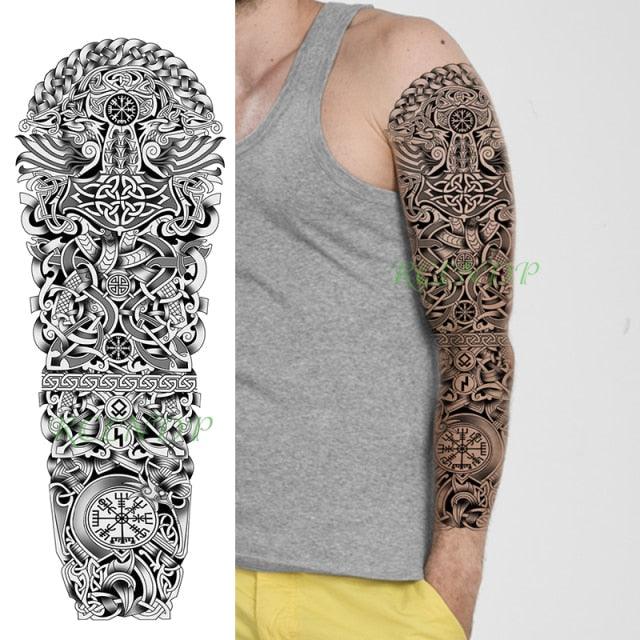 Extra Large Full Arm Leg Body Hand Waterproof Fake Tattoo Stickers Temporary Realistic Black Modern Mens Tattoo