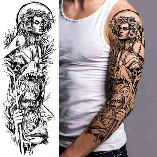 Realistic Full Arm Temporary Tattoos Sleeve Fake Tatoos Warrior Lion Tiger Flower Waterproof Tattoo Stickers For Womens Mens