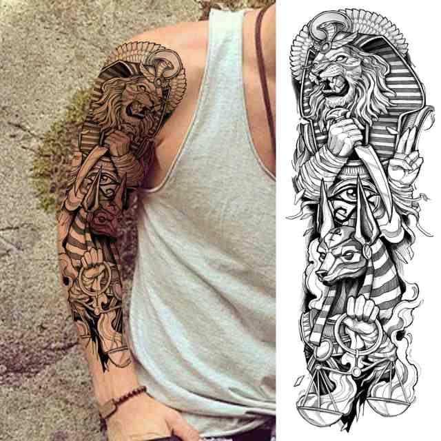 Realistic Full Arm Temporary Tattoos Sleeve Fake Tatoos Warrior Lion Tiger Flower Waterproof Tattoo Stickers For Womens Mens