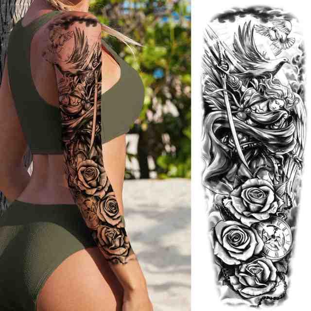 Realistic Full Arm Temporary Tattoos Sleeve Fake Tatoos Warrior Lion Tiger Flower Waterproof Tattoo Stickers For Womens Mens