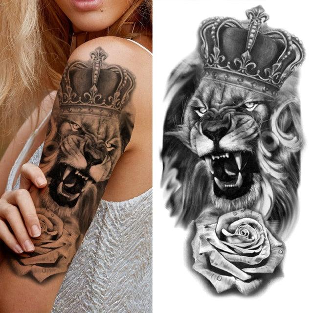 Realistic Full Arm Temporary Tattoos Sleeve Fake Tatoos Warrior Lion Tiger Flower Waterproof Tattoo Stickers For Womens Mens