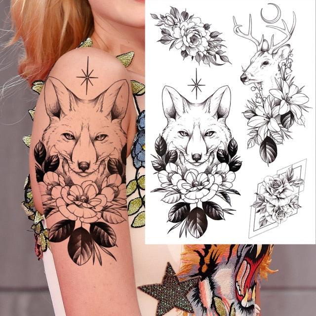 Realistic Big Flower Temporary Waterproof Sticker Tattoos For Body Painting Arm Legs Fake Black Rose Tattoos For Womens