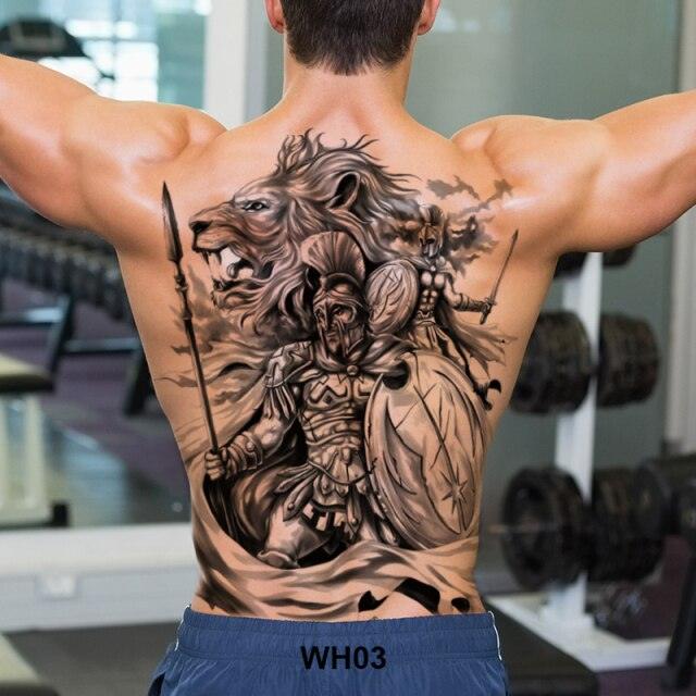 Extra Large Back Temporary Lion Tatoo Sticker Waterproof Black Luxury Big Modern  Design For Mens