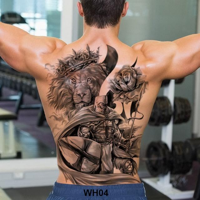Extra Large Back Temporary Lion Tatoo Sticker Waterproof Black Luxury Big Modern  Design For Mens