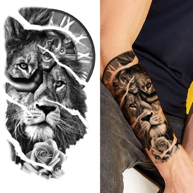 Luxury Black Forest Tiger Wolf Tattoo Sticker Temporary Tattoo Animals Colorful Big Tattoo Stickers For Mens Womens