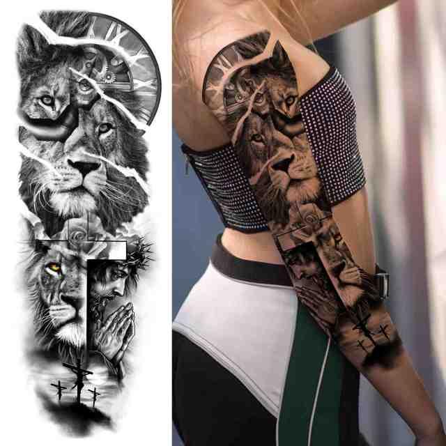 Realistic Full Arm Temporary Tattoos Sleeve Fake Tatoos Warrior Lion Tiger Flower Waterproof Tattoo Stickers For Womens Mens