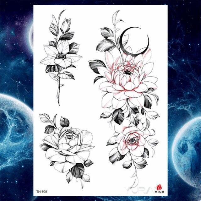 Luxury Big Tattoo Stickers Butterfly Body Arm Leg Tattoos Temporary Black Flower Rose Tattoos For Women's Adults