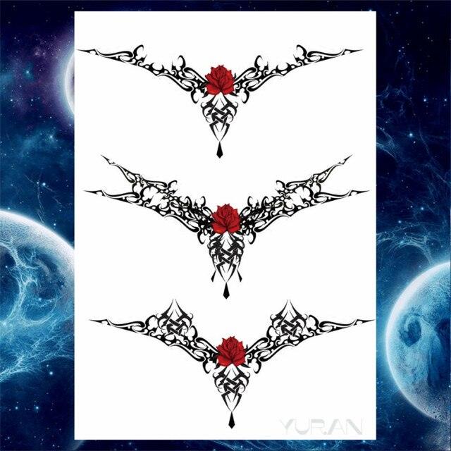 Luxury Big Tattoo Stickers Butterfly Body Arm Leg Tattoos Temporary Black Flower Rose Tattoos For Women's Adults