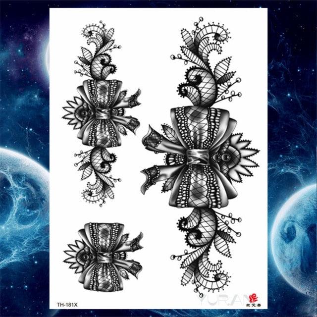 Luxury Big Tattoo Stickers Butterfly Body Arm Leg Tattoos Temporary Black Flower Rose Tattoos For Women's Adults