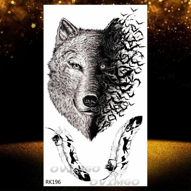 New Black Wolf Forest Sticker Tattoos Temporary Tree Fierce Animal Body Tattoo Luxury Design Custom Tatoos For Mens