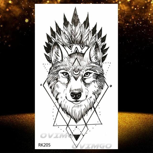 New Black Wolf Forest Sticker Tattoos Temporary Tree Fierce Animal Body Tattoo Luxury Design Custom Tatoos For Mens