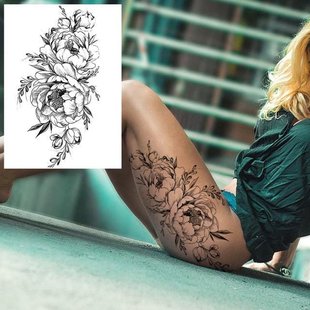 Realistic Tattoos Temporary Womens Flower Sticker Tattoos Waterproof Women Body Art Fake Legs Tattoo Stickers