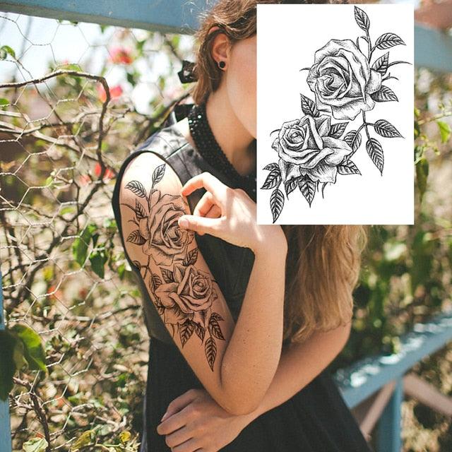 Realistic Tattoos Temporary Womens Flower Sticker Tattoos Waterproof Women Body Art Fake Legs Tattoo Stickers