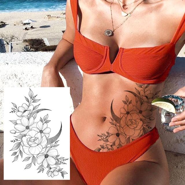 Realistic Tattoos Temporary Womens Flower Sticker Tattoos Waterproof Women Body Art Fake Legs Tattoo Stickers
