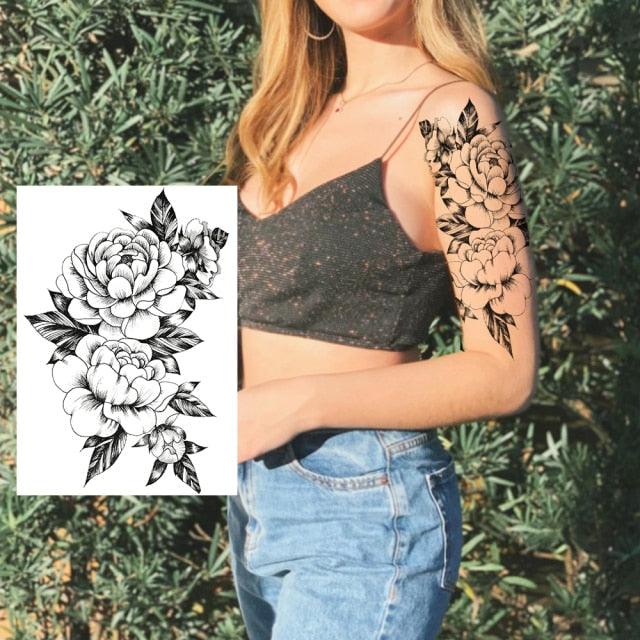 Realistic Tattoos Temporary Womens Flower Sticker Tattoos Waterproof Women Body Art Fake Legs Tattoo Stickers