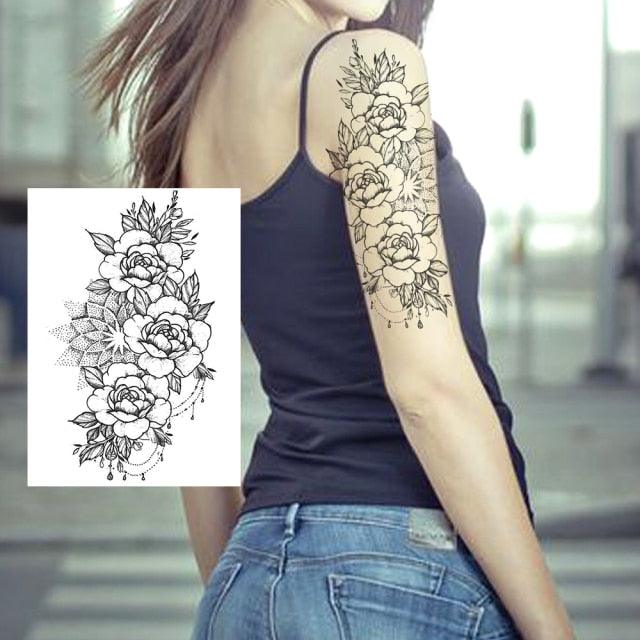 Realistic Tattoos Temporary Womens Flower Sticker Tattoos Waterproof Women Body Art Fake Legs Tattoo Stickers