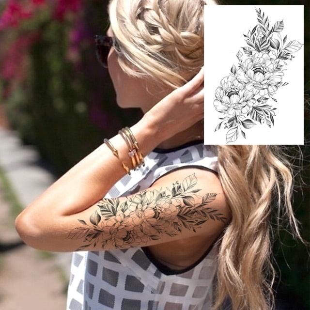 Realistic Tattoos Temporary Womens Flower Sticker Tattoos Waterproof Women Body Art Fake Legs Tattoo Stickers