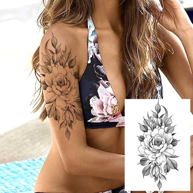 Realistic Tattoos Temporary Womens Flower Sticker Tattoos Waterproof Women Body Art Fake Legs Tattoo Stickers