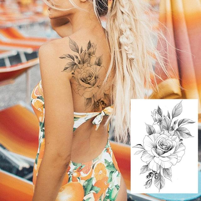 Realistic Tattoos Temporary Womens Flower Sticker Tattoos Waterproof Women Body Art Fake Legs Tattoo Stickers
