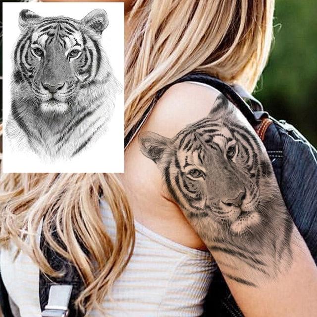 Big Black Tiger Tattoos Waterproof Leopard Tatoos Large Monster Body Arm Legs Tattoo Cool Tiger Face Temporary Tattoos For Women Men