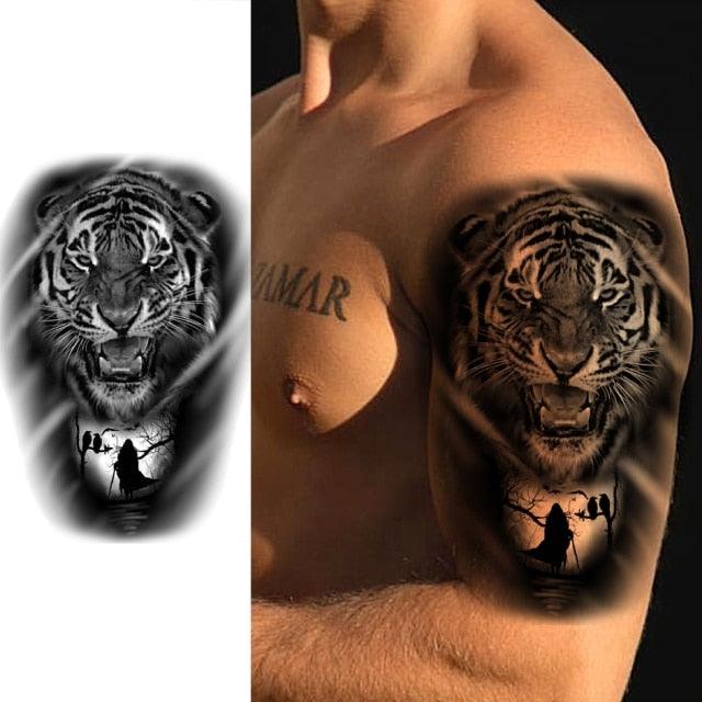Big Black Tiger Tattoos Waterproof Leopard Tatoos Large Monster Body Arm Legs Tattoo Cool Tiger Face Temporary Tattoos For Women Men