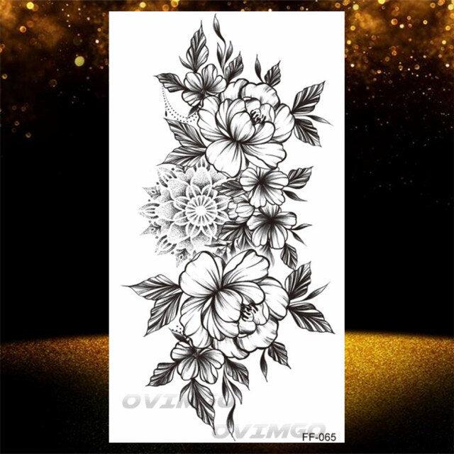 Temporary Lotus Flower Sticker Tattoo Fake Black Elegant Flower Design Women Body Art Fake Arm Tattoo Stickers For Womens