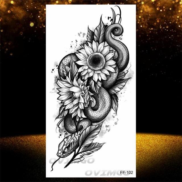Temporary Lotus Flower Sticker Tattoo Fake Black Elegant Flower Design Women Body Art Fake Arm Tattoo Stickers For Womens
