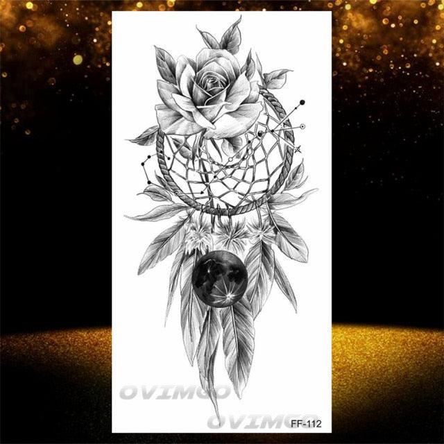 Temporary Lotus Flower Sticker Tattoo Fake Black Elegant Flower Design Women Body Art Fake Arm Tattoo Stickers For Womens