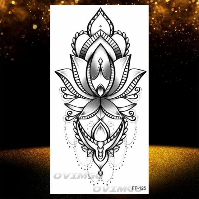 Temporary Lotus Flower Sticker Tattoo Fake Black Elegant Flower Design Women Body Art Fake Arm Tattoo Stickers For Womens