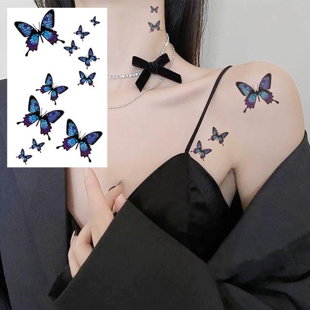 Elegant Small Waterproof Temporary Tattoo Sticker Makeup Flame Finger Black Square Rose Flower High Quality Design For Womens
