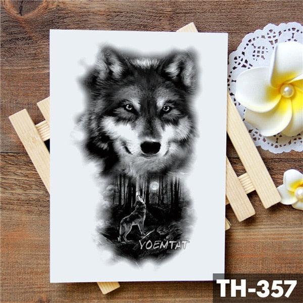 Realistic 3D Wolf Moon Temporary Tattoo Sticker Waterproof Stylish Body New Luxury Animal Tattoo For Men Women