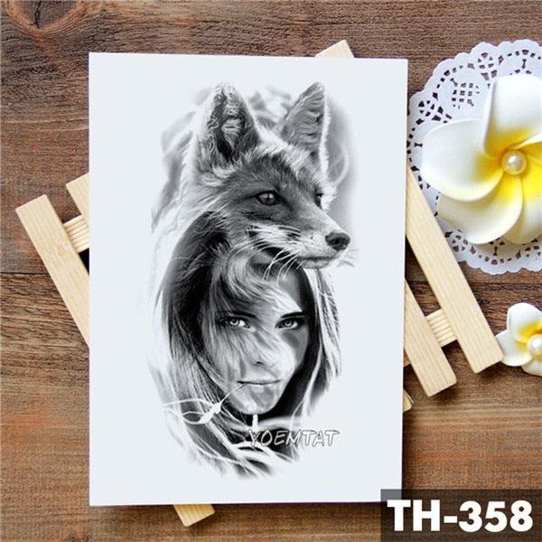 Realistic 3D Wolf Moon Temporary Tattoo Sticker Waterproof Stylish Body New Luxury Animal Tattoo For Men Women