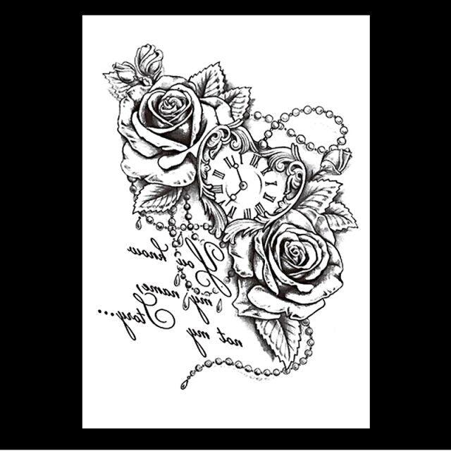 49 Sheets Waterproof Temporary Black Sketches Flowers Tattoo Stickers Flower Rose Tattoos For Women Adults