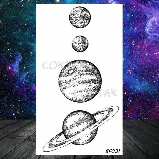 Realistic Small Planets Temporary Tattoos Arm Waterpoof Black Sticker Space Planets For Girls And Boys