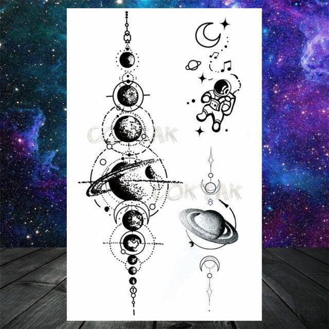 Realistic Small Planets Temporary Tattoos Arm Waterpoof Black Sticker Space Planets For Girls And Boys