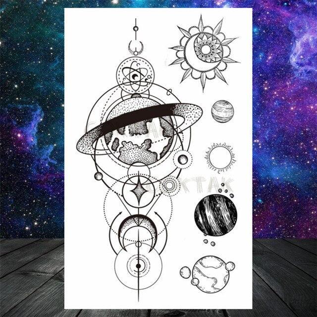 Realistic Small Planets Temporary Tattoos Arm Waterpoof Black Sticker Space Planets For Girls And Boys