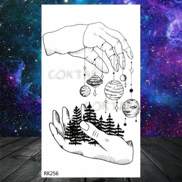 Realistic Small Planets Temporary Tattoos Arm Waterpoof Black Sticker Space Planets For Girls And Boys