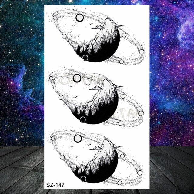 Realistic Small Planets Temporary Tattoos Arm Waterpoof Black Sticker Space Planets For Girls And Boys