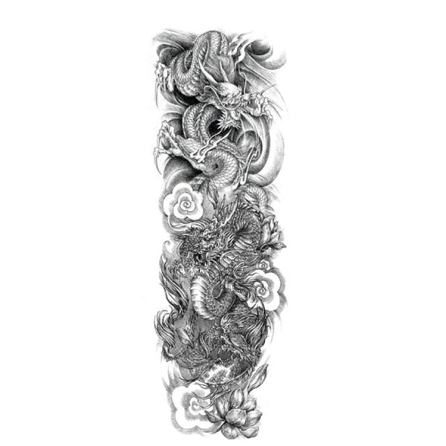 Big Realistic Tiger Tattoo Waterproof Temporary Dragon Flower Sticker Full Arm Large Size Sleeve Big Luxury Design For Mens